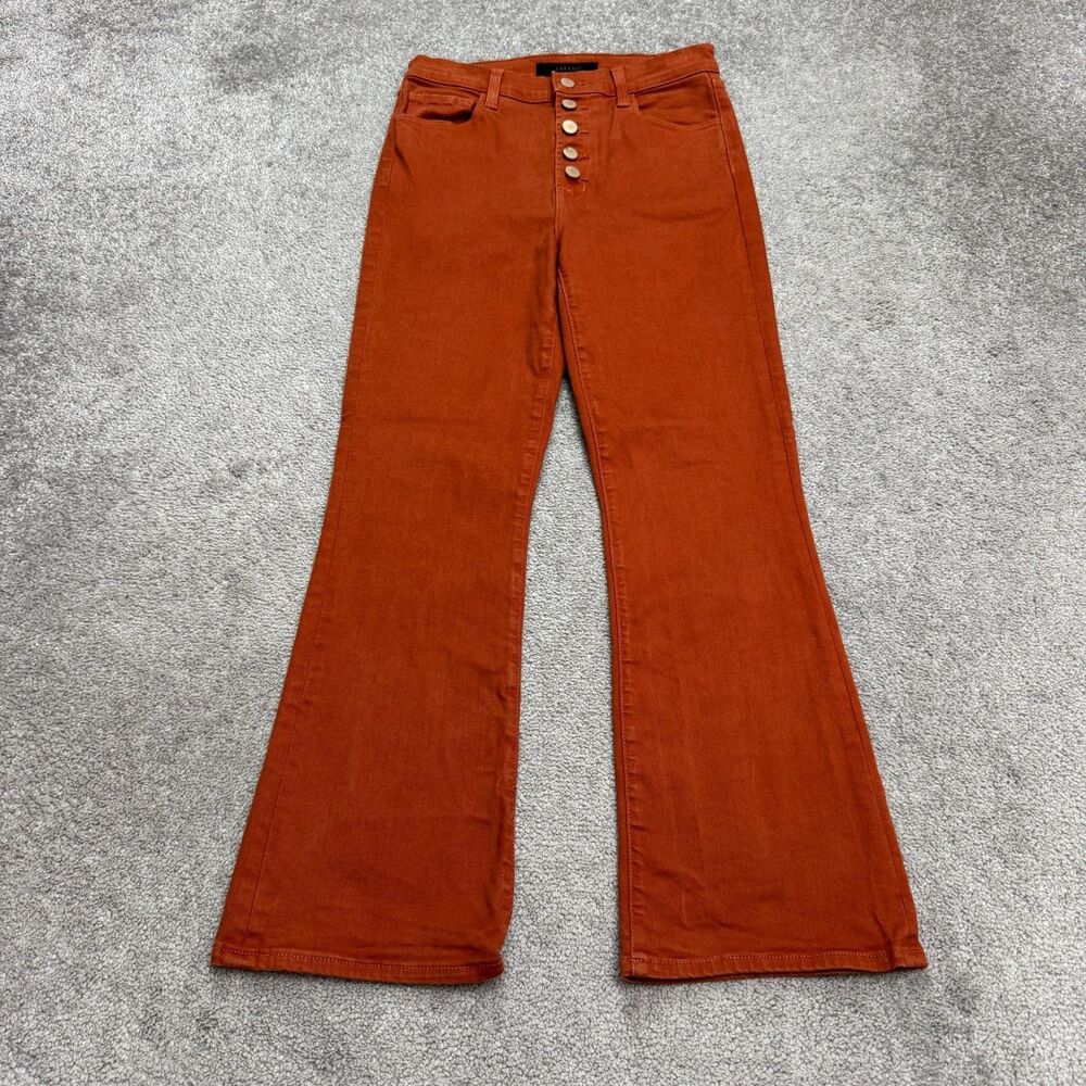 J Brand Lillie High Rise Flared Denim Jeans Womens 27 Rust Orange Button Fly
